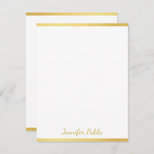 Gepersonaliseerde gouden witte hand script naam ve notitiekaartje (Voorkant / Achterkant)