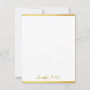 Gepersonaliseerde gouden witte hand script naam ve notitiekaartje