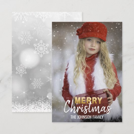 Gepersonaliseerde Gouden Witte Kerstvakantie | FOT Kaart (Voorkant / Achterkant)