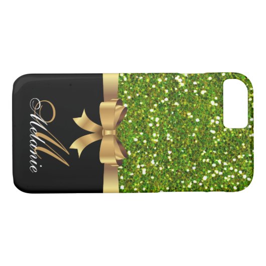 Gepersonaliseerde gouden, zwarte GROENE GLITTER BO Case-Mate iPhone Case (Achterkant (Horizontaal))