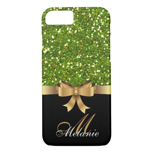 Gepersonaliseerde gouden, zwarte GROENE GLITTER BO Case-Mate iPhone Case (Achterkant)