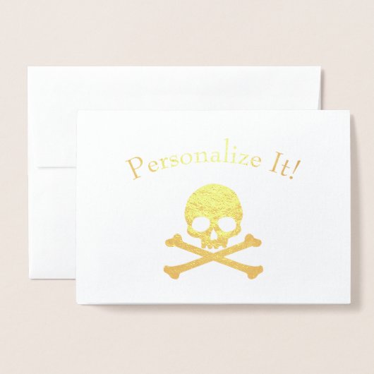 Gepersonaliseerde goudflesschedel en kruisgraten folie kaarten (Voorkant met envelop)