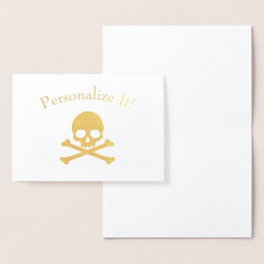 Gepersonaliseerde goudflesschedel en kruisgraten folie kaarten (Display)