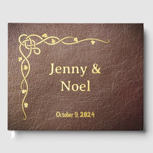Gepersonaliseerde goudfolie en kunstleer gastenboek (Voorkant)