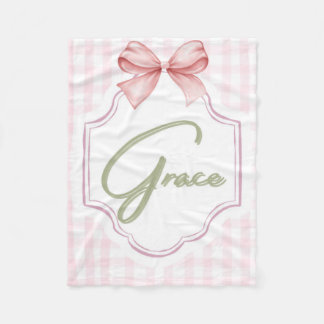Gepersonaliseerde Grace Baby Girl Nursery Bow & Gi Fleece Deken