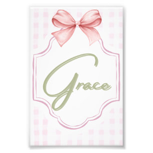 Gepersonaliseerde Grace Baby Girl Nursery Bow & Gi Foto Afdruk