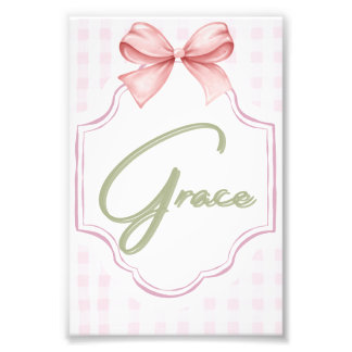 Gepersonaliseerde Grace Baby Girl Nursery Bow & Gi Foto Afdruk