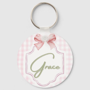 Gepersonaliseerde Grace Baby Girl Nursery Bow & Gi Sleutelhanger