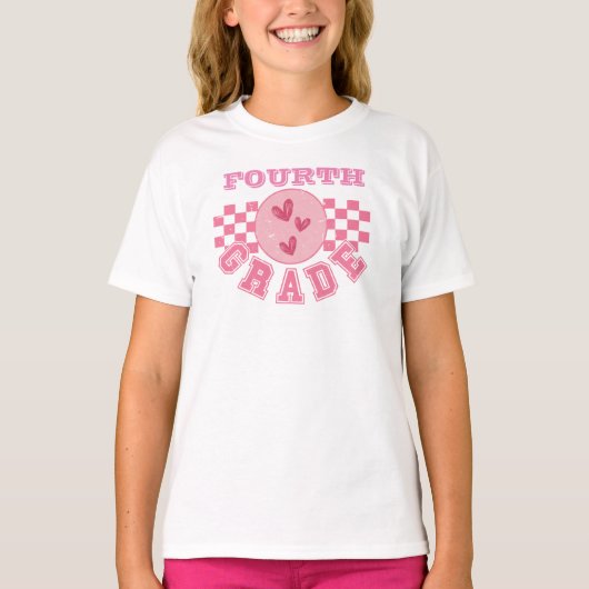 Gepersonaliseerde Grade Level Checkered Board Pink T-shirt (Voorkant)