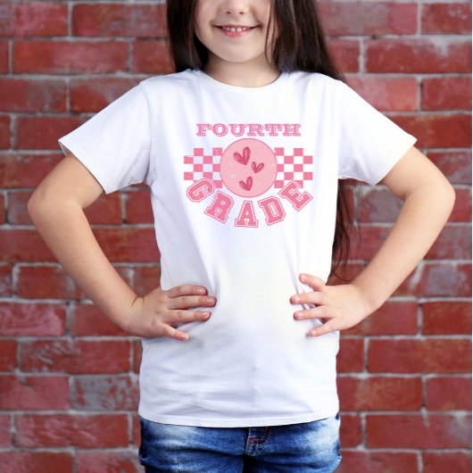 Gepersonaliseerde Grade Level Checkered Board Pink T-shirt