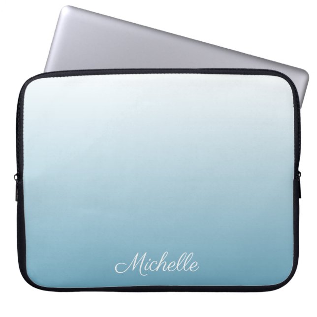 Gepersonaliseerde gradiënt ombre engel blauw laptop sleeve (Voorkant)