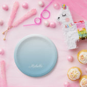 Gepersonaliseerde gradiënt ombre engel blauw papieren bordje (Feest)