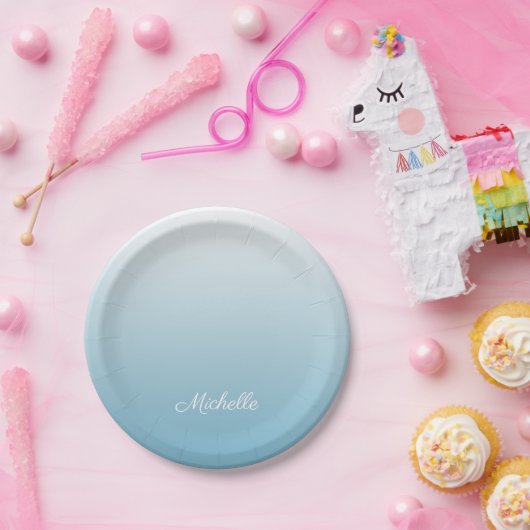Gepersonaliseerde gradiënt ombre engel blauw papieren bordje (Feest)