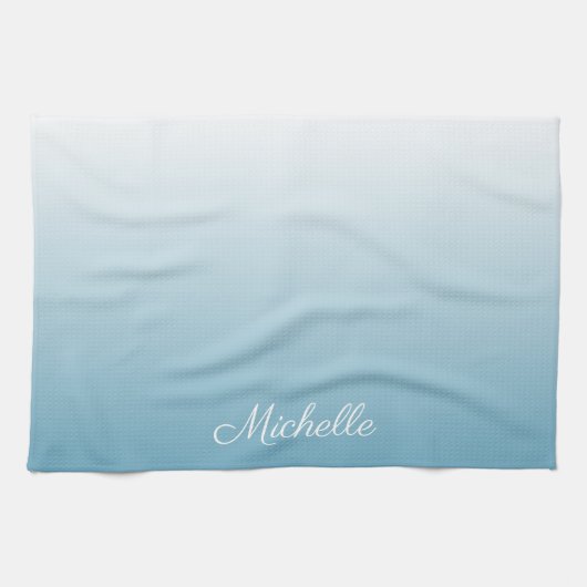 Gepersonaliseerde gradiënt ombre engel blauw theedoek (Horizontaal)