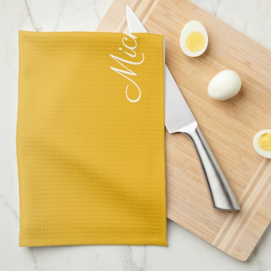 Gepersonaliseerde gradiënt ombre geel theedoek (Quarter Fold)