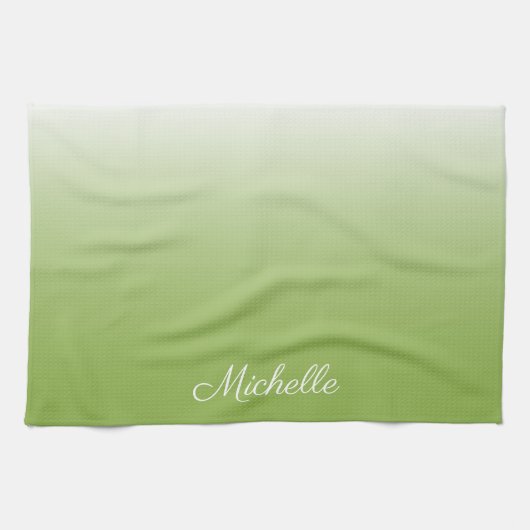 Gepersonaliseerde gradiënt ombre greenery green theedoek (Horizontaal)
