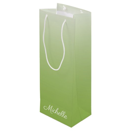 Gepersonaliseerde gradiënt ombre greenery green wijn cadeautas (Achterkant Gekanteld)