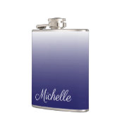 Gepersonaliseerde gradiënt ombre navy blue heupfles (Links)