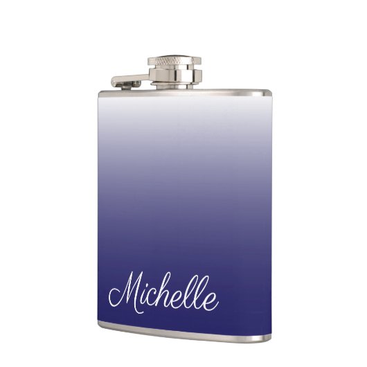 Gepersonaliseerde gradiënt ombre navy blue heupfles (Links)