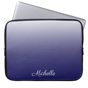 Gepersonaliseerde gradiënt ombre navy blue laptop sleeve