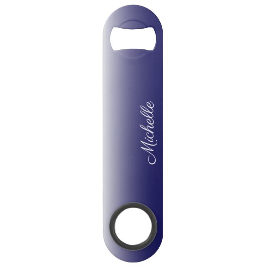 Gepersonaliseerde gradiënt ombre navy blue speed flessenopener (Voorkant)