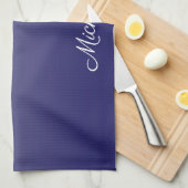 Gepersonaliseerde gradiënt ombre navy blue theedoek (Quarter Fold)
