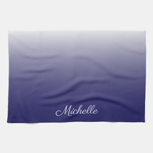 Gepersonaliseerde gradiënt ombre navy blue theedoek (Horizontaal)