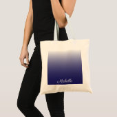 Gepersonaliseerde gradiënt ombre navy blue tote bag (Voorkant (product))