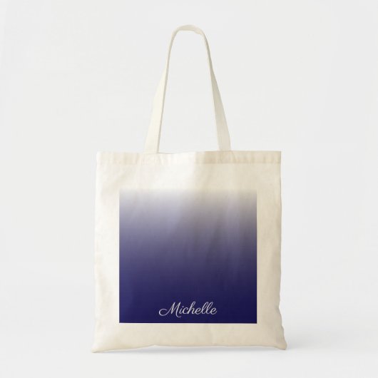 Gepersonaliseerde gradiënt ombre navy blue tote bag (Voorkant)