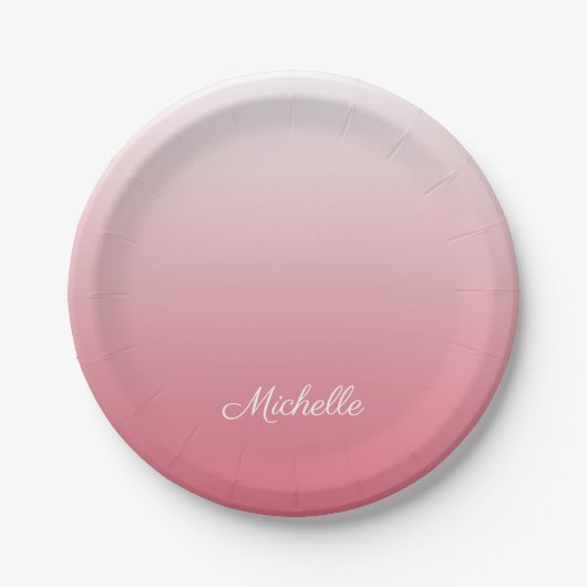 Gepersonaliseerde gradiënt ombre zalm roze papieren bordje (Voorkant)