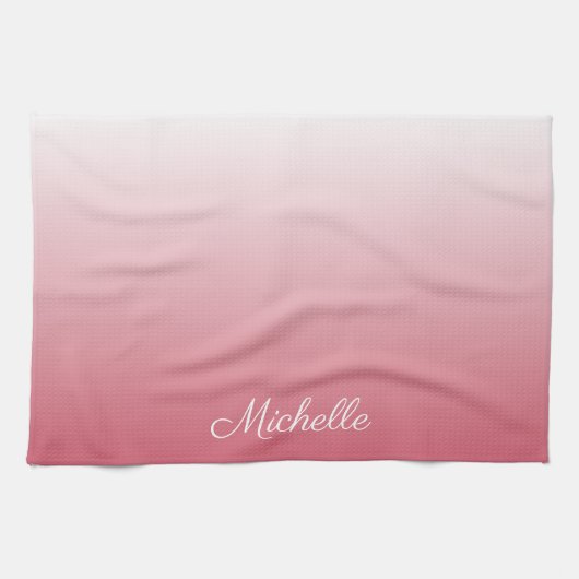 Gepersonaliseerde gradiënt ombre zalm roze theedoek (Horizontaal)