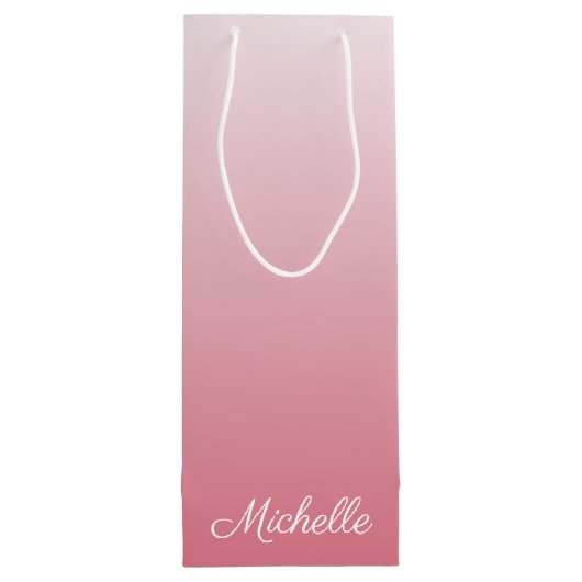 Gepersonaliseerde gradiënt ombre zalm roze wijn cadeautas (Achterkant)