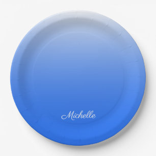 Gepersonaliseerde gradiëntombre elektrisch blauw papieren bordje