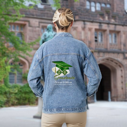 Gepersonaliseerde Graduation Cap Green Gold Denim Jacket