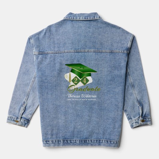 Gepersonaliseerde Graduation Cap Green Gold Denim Jacket (Achterkant)