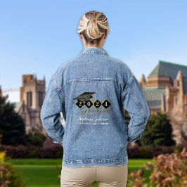Gepersonaliseerde Graduation Cap Zwart Goud Denim Jacket