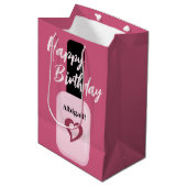 Gepersonaliseerde grafische moderne roze nagel Poo Medium Cadeauzakje (Voorkant Gekanteld)