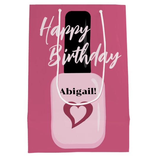 Gepersonaliseerde grafische moderne roze nagel Poo Medium Cadeauzakje (Achterkant)