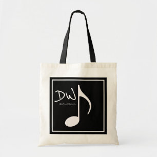Gepersonaliseerde grafische muzieknoot op zwart tote bag