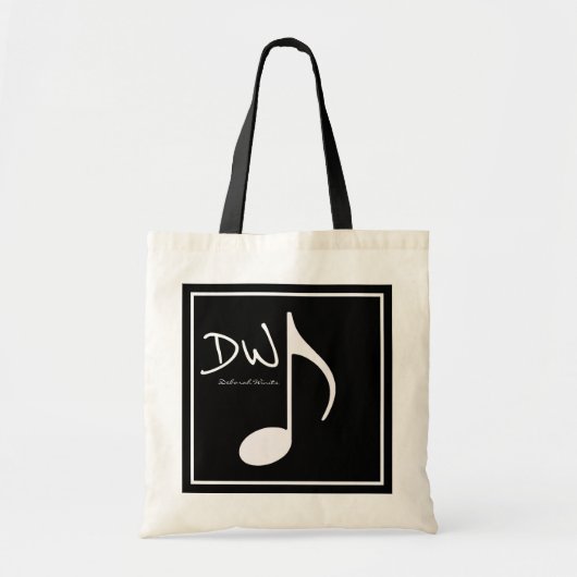 Gepersonaliseerde grafische muzieknoot op zwart tote bag (Voorkant)