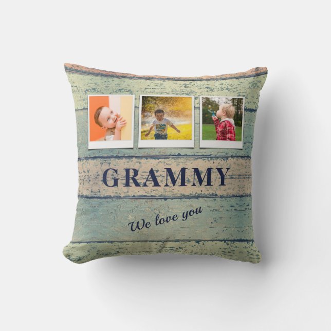 Gepersonaliseerde Grammy Grandchildren 3 Foto Coll Kussen (Voorkant)