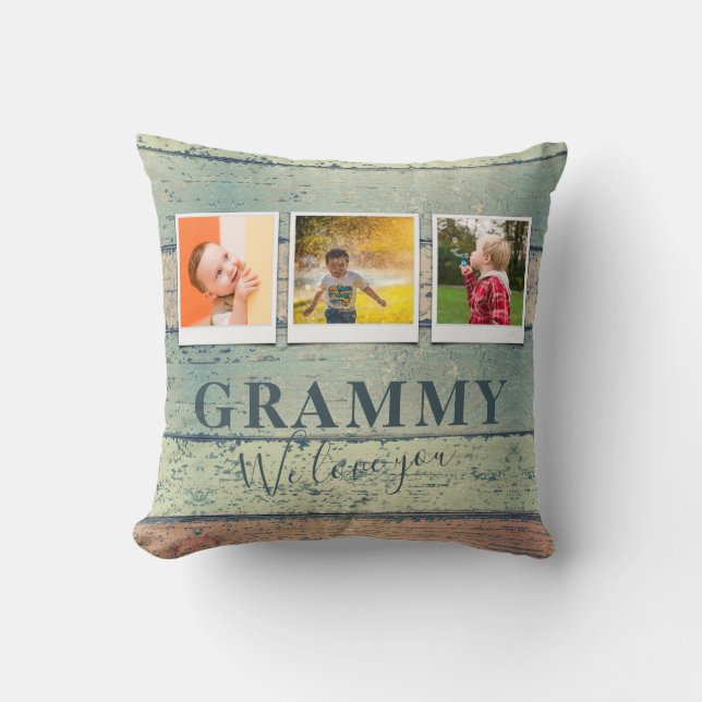 Gepersonaliseerde Grammy Grandchildren 3 Foto Coll Kussen (Voorkant)