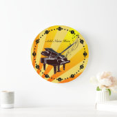Gepersonaliseerde Grand Piano Noteert Geel en Goud Grote Klok (Huis)