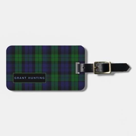Gepersonaliseerde Grant Hunting Tartan Mannen Baga Bagagelabel (Voorkant horizontaal)