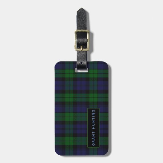 Gepersonaliseerde Grant Hunting Tartan Mannen Baga Bagagelabel (Voorkant verticaal)