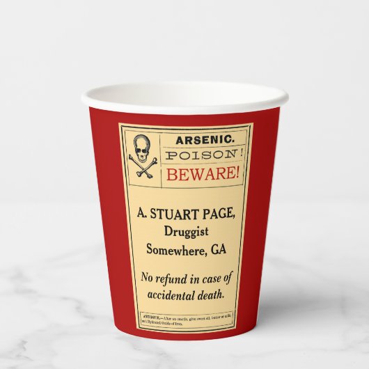 Gepersonaliseerde Grappig  Arsenicum Label Rood Papieren Bekers (Achterkant)