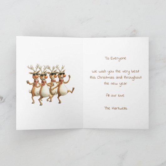 Gepersonaliseerde grappige aquarel rendier familie feestdagen kaart (Binnen)