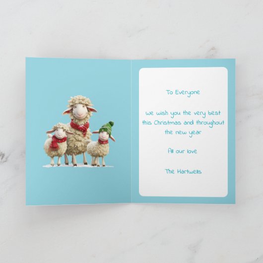 Gepersonaliseerde Grappige Aquarel Schapen Familie Feestdagen Kaart (Binnen)