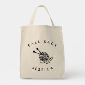 Gepersonaliseerde grappige breien bal zak tote bag (Achterkant)
