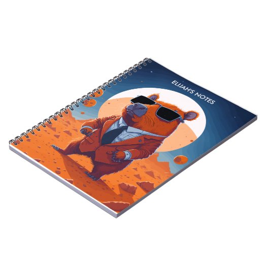 Gepersonaliseerde Grappige Capybara met pak op Mar Notitieboek (Linkerzijde)